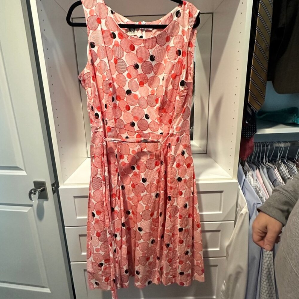 Anne Klein Women's Size Plus Cotton FIT & Flare Dress, White/Poppy Combo